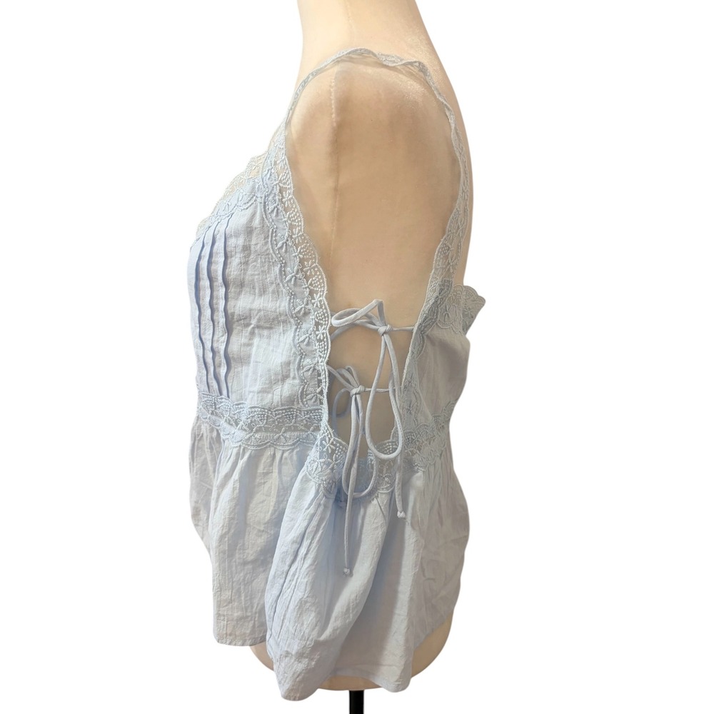 NEW Wild Fable Light Blue XL Lace Trim Side Tie Peplum Top‎ Cottagecore Tank - Picture 6 of 9